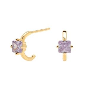 Gold hoop earring with purple zircon